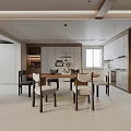Modern Kitchen Interior Featuring Round Dining Table Set With Neutral Chairs And Cabinets 3d model