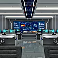 High Tech Modern Control Room Interior With Multiple Monitoring Screens And Workstations