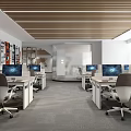 Modern Public Office Space With Open Workstations Wooden Ceiling And Glass Partitions 3d model