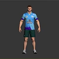 Male Model Wearing Blue Purple Gradient Polo Shirt Green Shorts And White Sneakers