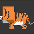 Cartoon Tiger 3D Polygonal Model With Orange Black Stripes And Large Eyes Design