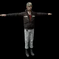 Game Movie Character In Cap Brown Jacket Red Shirt Light Pants Black Boots Arms Outstretched