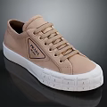 Prada Beige Low Top Lace Up Sneakers With Triangle Logo And White Sole