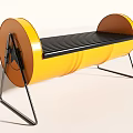 Modern Public Chair Design With Yellow Barrel Shaped Frame Black Slatted Seating And Metal Legs