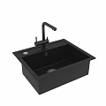 Black Square Single Bowl Kitchen Sink With Faucet And Drain 3d model