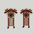Traditional Red Art Installation With Golden Roof Structure Circular Patterns And Lantern Elements 3d model