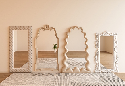 Cream style full-body mirror full-length mirror Internet-famous mirror floor mirror special-shaped mirror 3d model