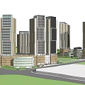 Modern Commercial Complex Featuring High Rise Buildings Central Plaza And Green Spaces
