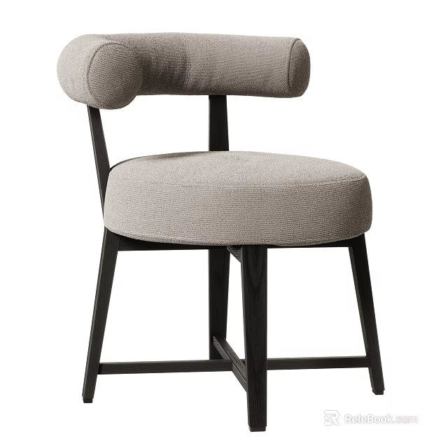 Simple Modern Dining Chair With Gray Fabric Seat And Black Wooden Legs 3d model 