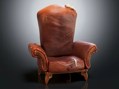 Brown Leather Single Sofa With Vintage Distressed Design Rolled Arms And Carved Wooden Legs 3d model