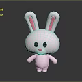 Adorable White Cartoon Rabbit Figure With Pink Ears Black Eyes And Shiny Surface