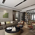 Elegant Modern Dining Living Room Interior With Round Table White Chairs Chandelier And Cabinets
