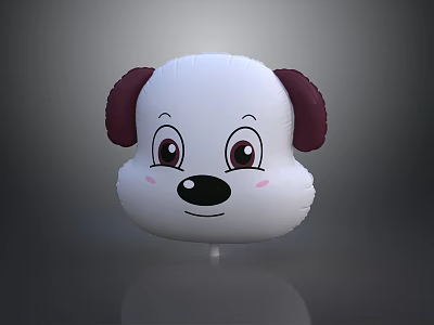 Cartoon Dog Head Balloon With White Body Purple Ears Big Eyes And Pink Blush 3d model