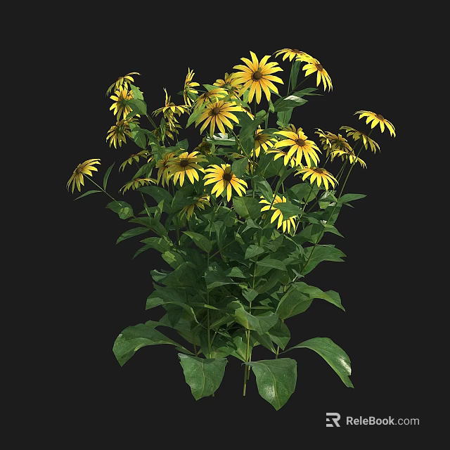 Decorative Vase Flower Arrangement With Fresh Yellow Blooms And Lush Green Leaves 3d model 
