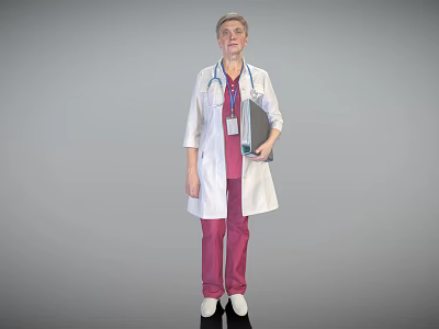 Woman Doctor In White Coat With Stethoscope And Pink Pants Holding Folder 3d model