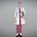 Woman Doctor In White Coat With Stethoscope And Pink Pants Holding Folder