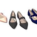 Stylish Women's Flat Pointed Toe Shoes Pink Black Navy Blue With Buckle Strap Design