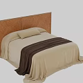 Stylish Double Bed With Upholstered Brown Headboard And Beige Bedding