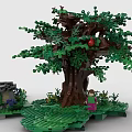 Detailed Lego Tree Model With Red Fruits Small Building And Green Grass