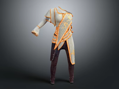 Stylish Modern Clothing Outfit With Mesh Top Orange Trim And Dark Pants 3d model