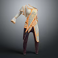 Stylish Modern Clothing Outfit With Mesh Top Orange Trim And Dark Pants