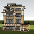 Elegant Three Story Detached Villa With Brown Beige Exterior Balconies And Lawn