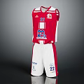 Red and White Basketball Jersey and Shorts with Number 22 and Blue Logo