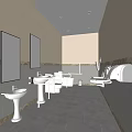 Clean Modern Public Toilet Interior With Accessible Sinks Mirrors And Tiled Floor