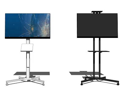 TV with Mobile Wheeled Floor Stand and Digital Display Screen 3d model