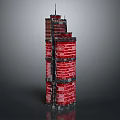 Cartoon Scene Red Tower With Multiple Floors Black Details And Antenna On Top