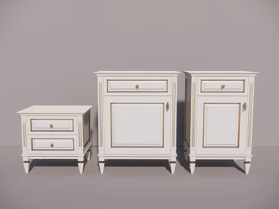 Classic White Bedside Tables Set With Drawers Cabinet Doors And Decorative Trim 3d model