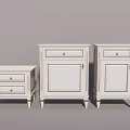 Classic White Bedside Tables Set With Drawers Cabinet Doors And Decorative Trim