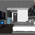 Modern Hotel Room Interior With Large Bed Art Wall TV And Wooden Flooring