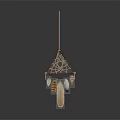 Triangular Dreamcatcher Pendant With Metallic Frame And Dangling Feather Decorations