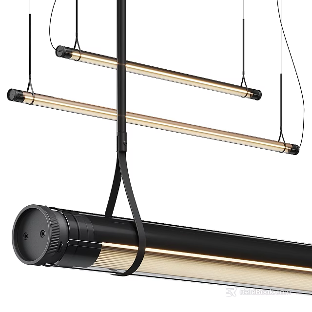 Sleek Linear Pendant Light With Black Metal Frame And LED Strip Lighting 3d model 