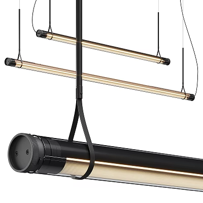 Sleek Linear Pendant Light With Black Metal Frame And LED Strip Lighting 3d model