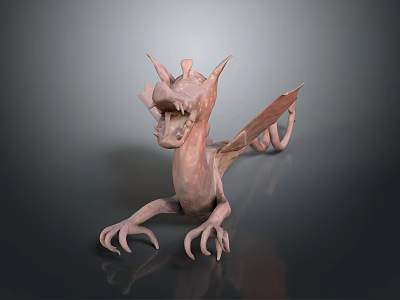 3D Model Of Mythical Dragon With Wings Sharp Claws And Open Mouth 3d model