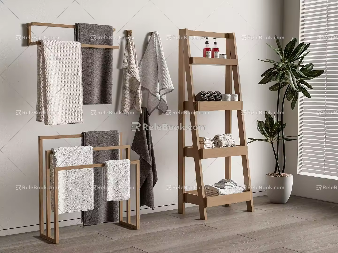 Log Towel Rack Towel 3d model