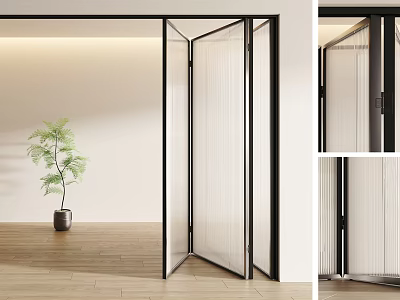 Modern Folding Door With Black Frame And Translucent Panels In Interior 3d model