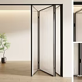 Modern Folding Door With Black Frame And Translucent Panels In Interior 3d model
