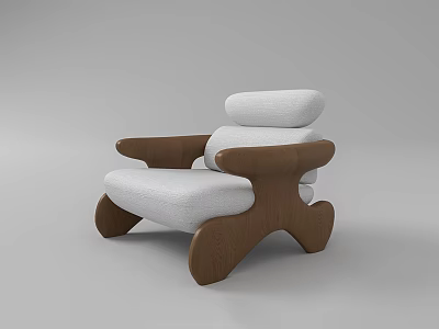 Modern Single Sofa With Light Gray Fabric Cushion And Curved Brown Wooden Legs 3d model