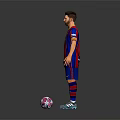 Man Wearing Barcelona Football Jersey With Red Blue Stripes Number 10 And Soccer Ball