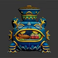 Blue Decorative Storage Device With 3D Model Eye Mouth Details And Items Inside