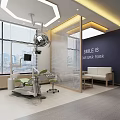Modern Dental Clinic Interior With Dental Chair Medical Equipment Large Windows And Sofa