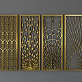 Multiple Golden Decorative Room Dividers With Intricate Hollow Carved Patterns