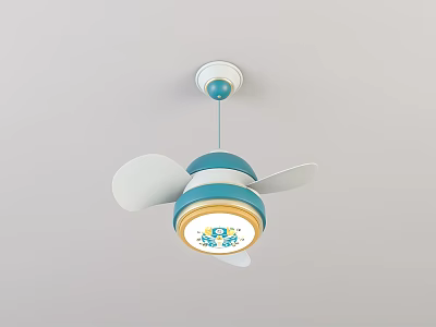 Cute Blue And White Ceiling Fan With Cartoon Patterns For Kids Room 3d model
