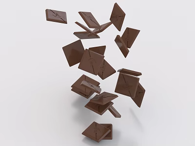 Scattered Chocolate Pieces Falling In Mid Air On White Background 3d model Scattered Chocolate Pieces Falling In Mid Air On White Background 3d model