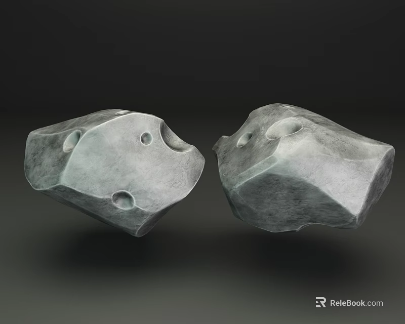 Two Natural Grey Stone Wood Pieces With Hollow Holes And Rough Textures 3d model 