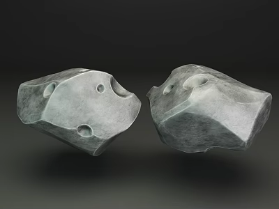 Two Natural Grey Stone Wood Pieces With Hollow Holes And Rough Textures 3d model