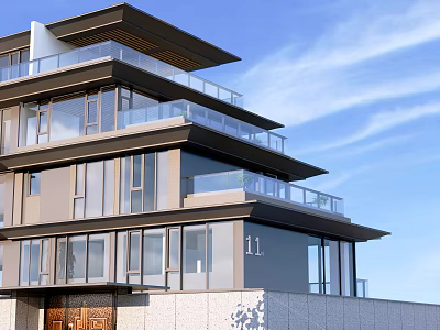 Modern Duplex Villa with Multi Storey Design Large Glass Windows Balconies and Glass Railings 3d model